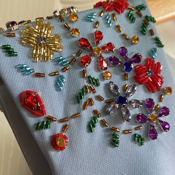 MAC Duggal Prom pageant Gown Crystals Floral Accented Baby Blue Aline Size 2 NEW - Picture 7 of 14